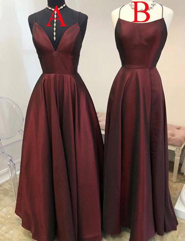 Simple Burgundy Spaghetti Straps Sleeveless Floor-Length Prom Dress-newarrivaldress