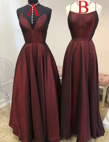 Simple Burgundy Spaghetti Straps Sleeveless Floor-Length Prom Dress-newarrivaldress