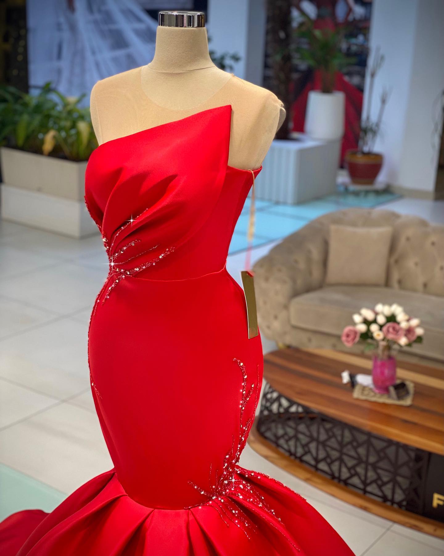 Sexy Red Mermaid Prom Dress Sleeveless Slim Evening Party Dress-newarrivaldress