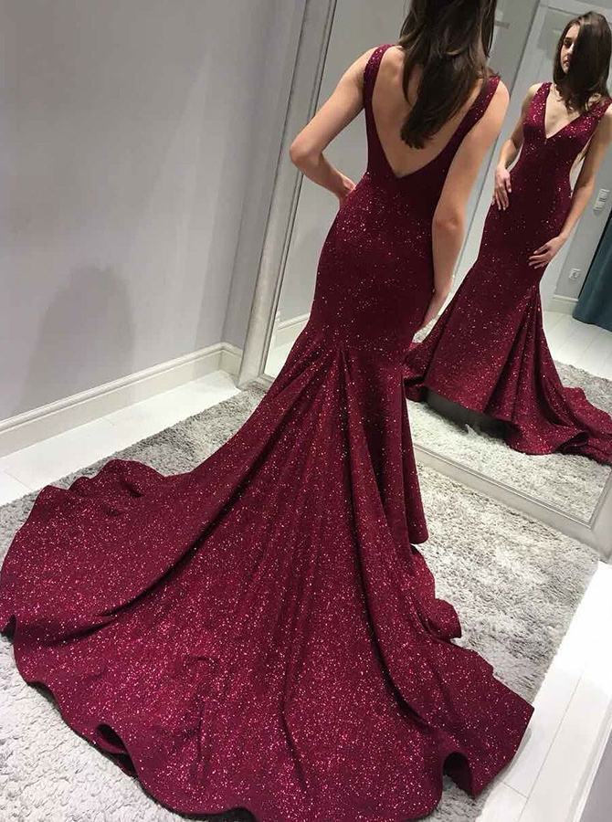 Burgundy sequins prom dress, long mermaid formal gowns BA8313-newarrivaldress