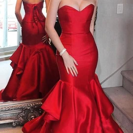 Sweetheart Elegant Red Mermaid Tiered Ruffles Prom Dresses-newarrivaldress