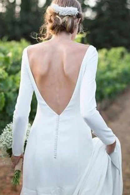 Bateau Long Sleeves White Simple Wedding Reception Dress-newarrivaldress