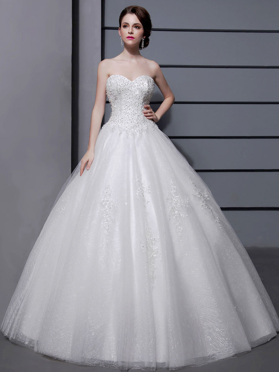 Wedding Dresses Ball Gown Strapless Bridal Dress Ivory Sweetheart Neckline Tulle Applique Beaded Wedding Gown-newarrivaldress