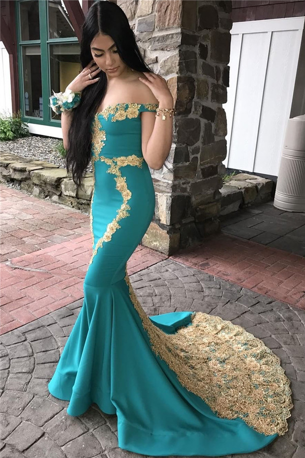 Glamorous Off-The-Shoulder Appliques Sleeveless Mermaid Prom Dresses-newarrivaldress