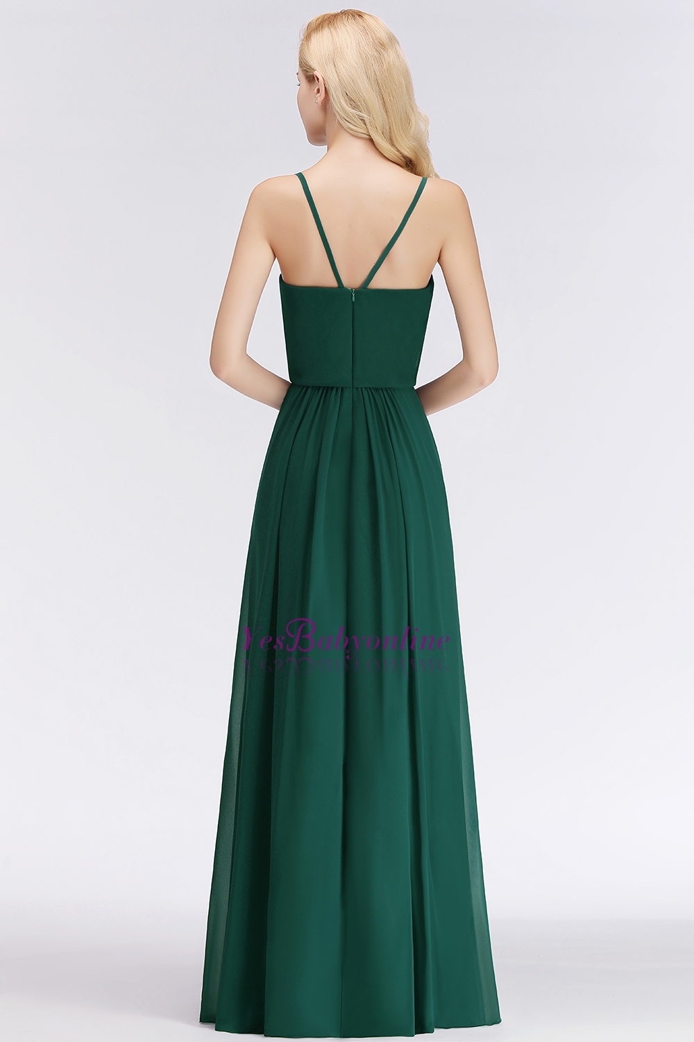 Elegant Chiffon A-Line Spaghetti-Straps Dark-Green Bridesmaid Dress-newarrivaldress