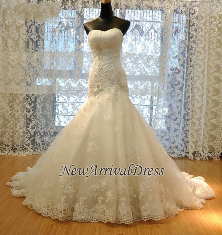 Beading Ruched Mermaid Back Flowers Beautiful Lace Beautiful Lace-Up Sweetheart Wedding Dresses-newarrivaldress