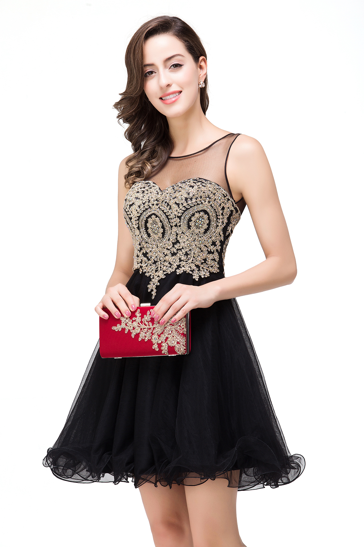 ESTRELLA | A-line Crew Short Sleeveless Appliques Prom Dress-newarrivaldress