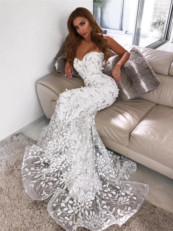 Gorgeous Sweetheart Appliques Wedding Dresses | Mermaid Sleeveless Bridal Gowns Online-newarrivaldress