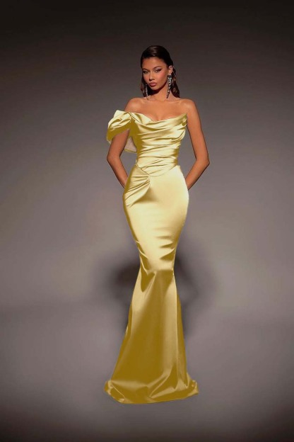 One Shoulder Strapless Long Mermaid Prom Dress With Pleated