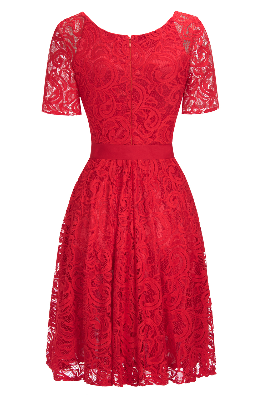 Elegant V-neck Short Sleeves Lace Dresses with Bow Sash-newarrivaldress