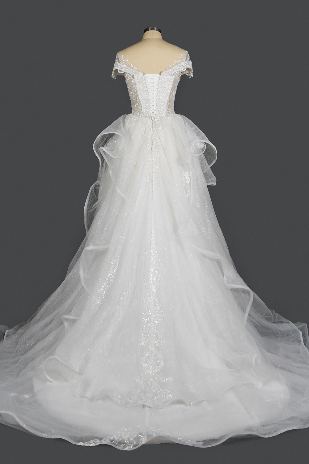 Off-the-Shoulder Beadings Ball Gown Glitter Long Wedding Dress Lace-up Design-newarrivaldress
