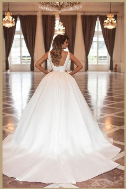 Romantic Square Neck Satin Bridal Gown Sleeveless Backless Aline Wedding Dress-newarrivaldress