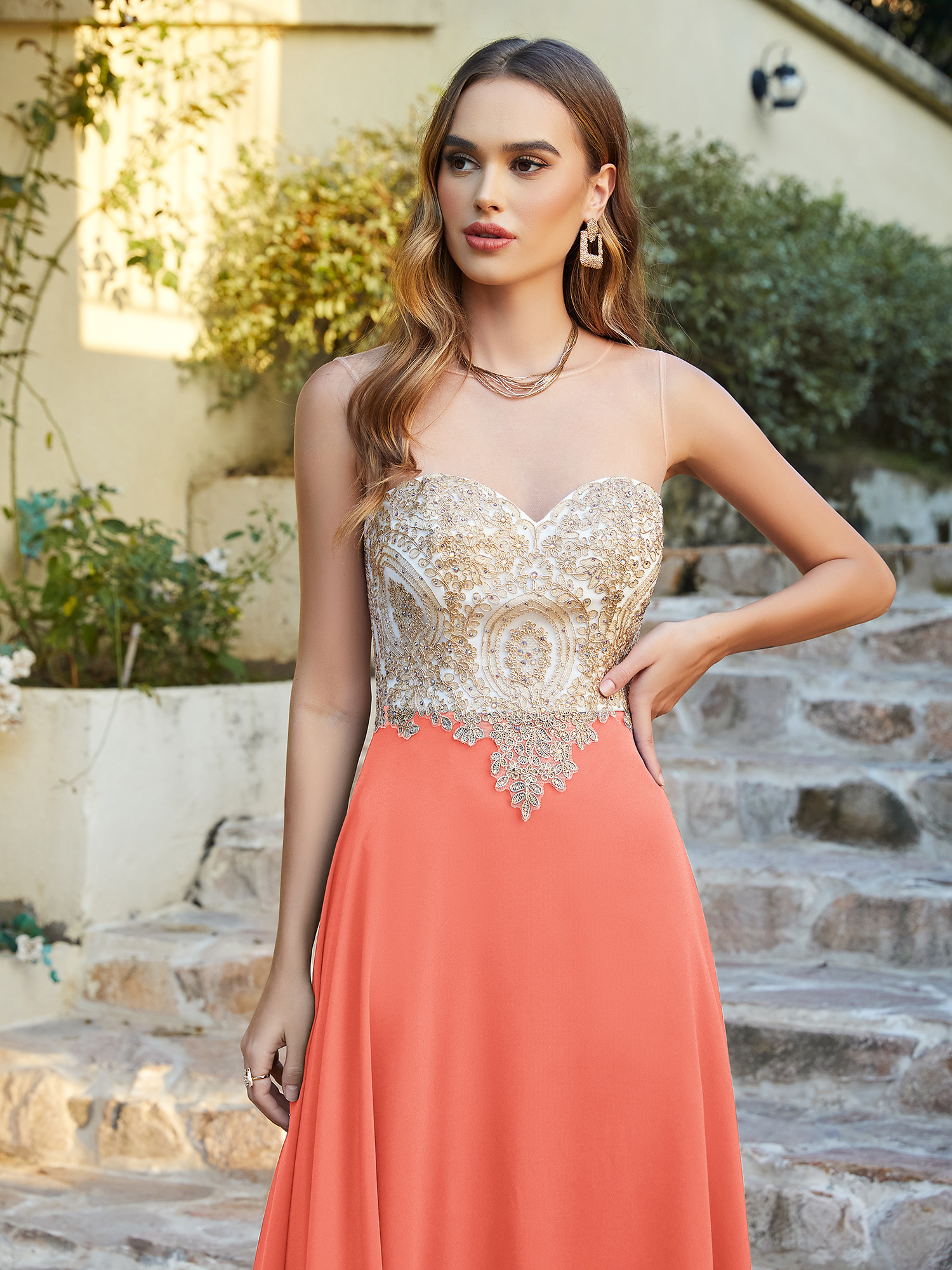 Elegant Sleeveless Chiffon Aline Evening Dress Lace Appliques Formal Dress-newarrivaldress