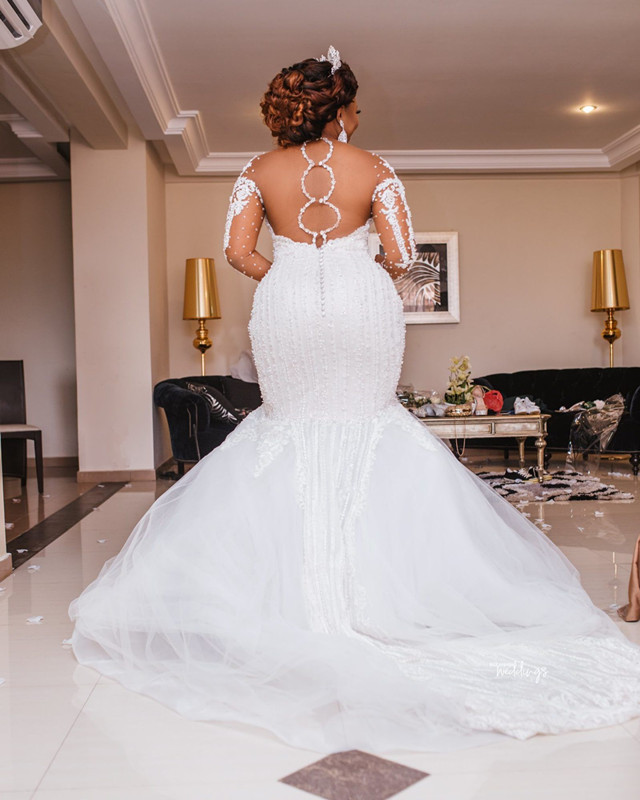 Sexy Sheer Tulle Mermaid Lace Wedding Dresses | Long Sleeve Appliques Bridal Dresses