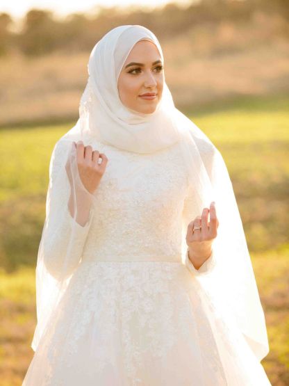 Layers-Tulle Long Sleeve Applique Muslim High Neck Wedding Dresses-newarrivaldress