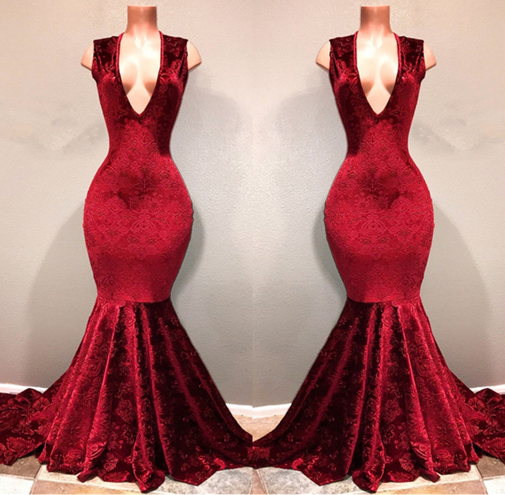 Modest Velvet Mermaid Straps Prom Dresses | Affordable Prom Dresses BA8205-newarrivaldress