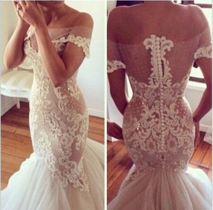 Wedding Dresses Real Sample strapless Tulle Lace Appliques Mermaid Wedding Dresses-newarrivaldress