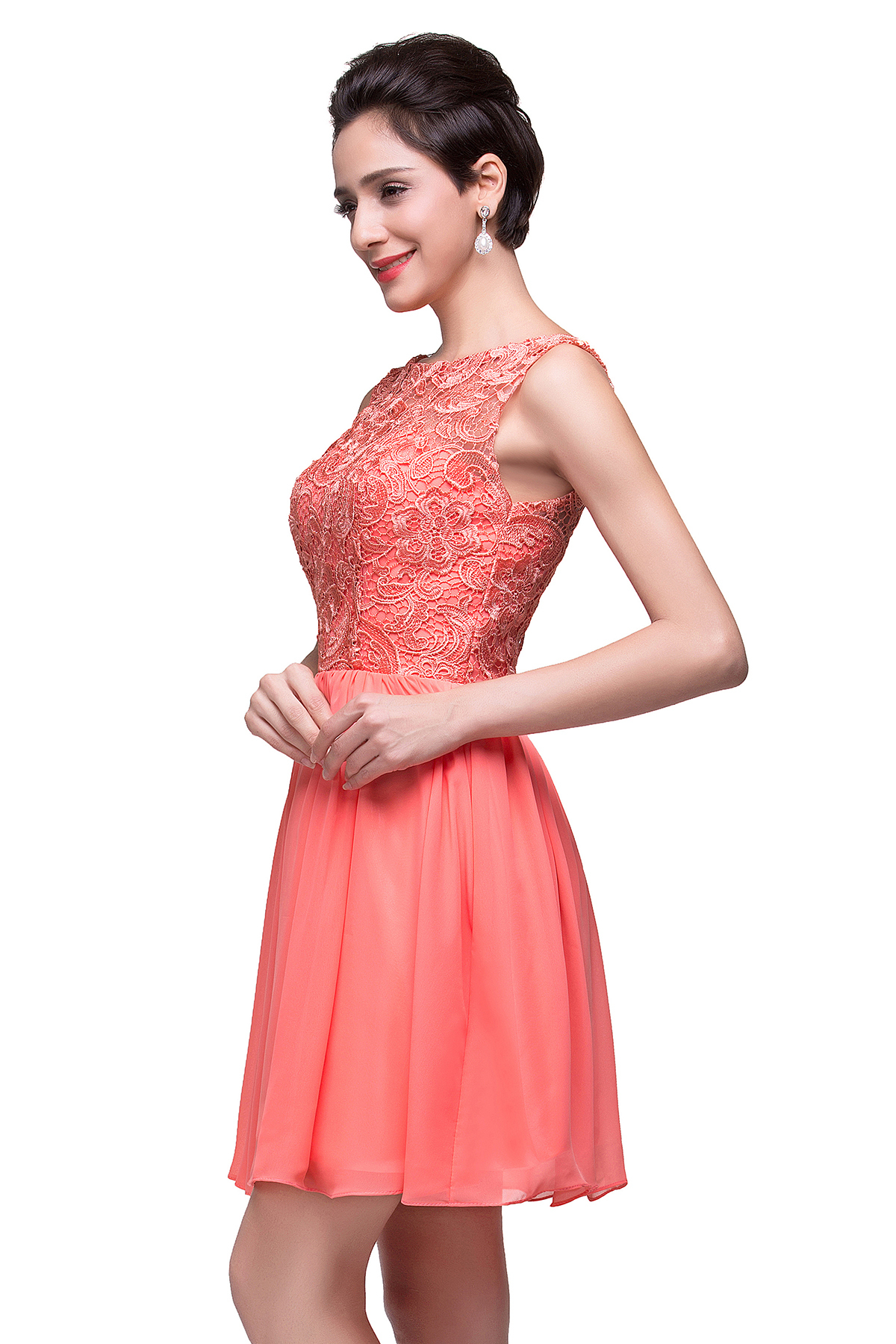 ELIANA | A-line Short Sleeveless Bateau Chiffon Ruffles Lace Top Prom Dresses-newarrivaldress