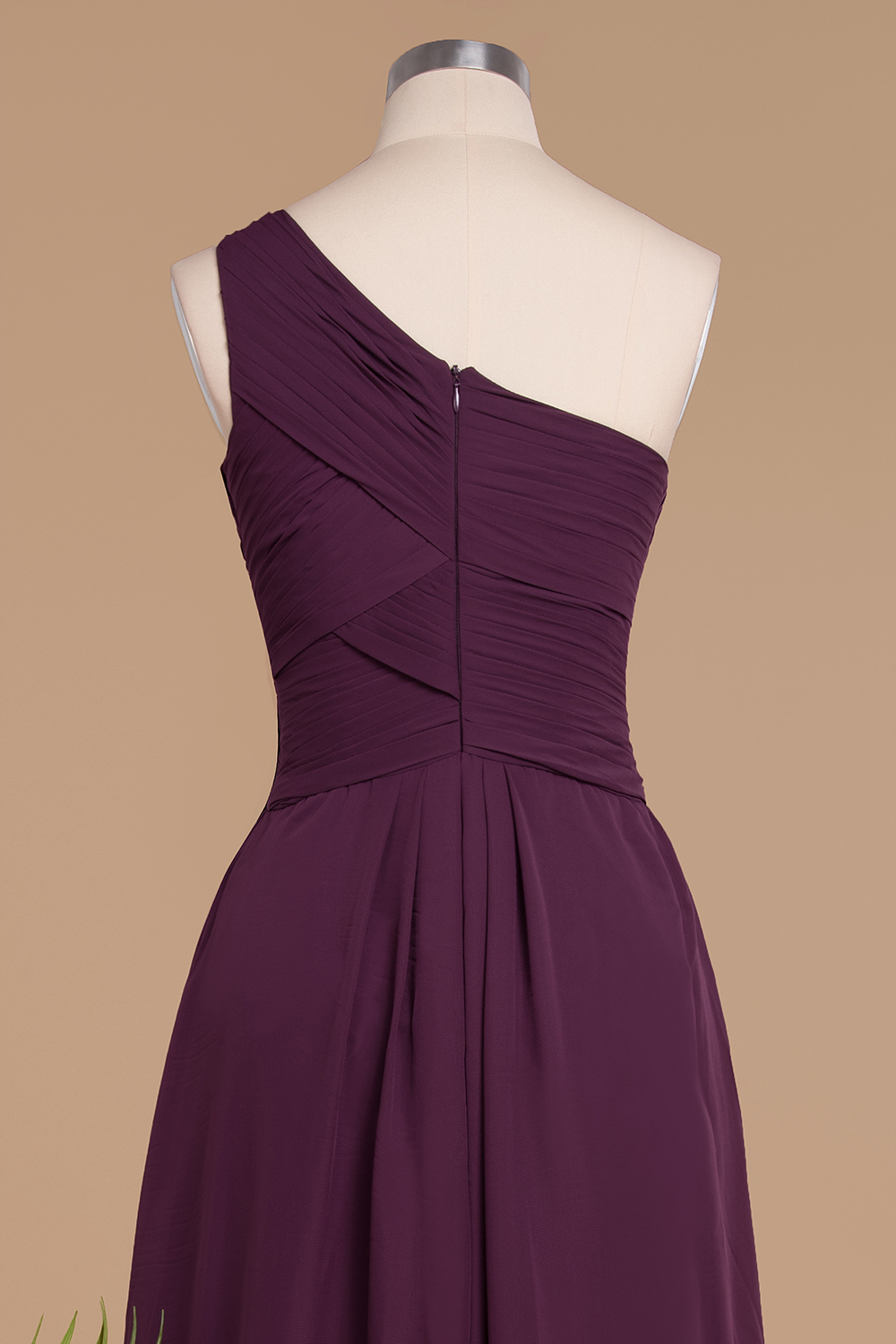 Elegant Ruched Chiffon One Shoulder Bridesmaid Dress Long Sleeveless Evening Dress