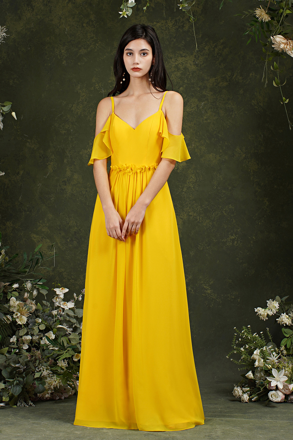 Ruffles Spaghetti Straps Chiffon Bridesmaid Dress Aline Wedding Guest Dress with Pockets-newarrivaldress