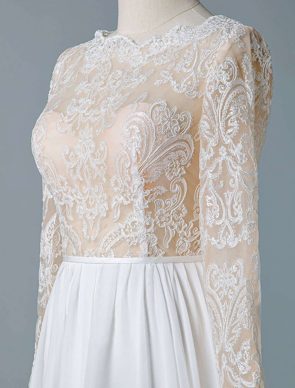 Boho Wedding Dresses 2021 Jewel Neck Long Sleeve A Line Floor Length Chffion Bridal Dress For Beach Wedding-newarrivaldress