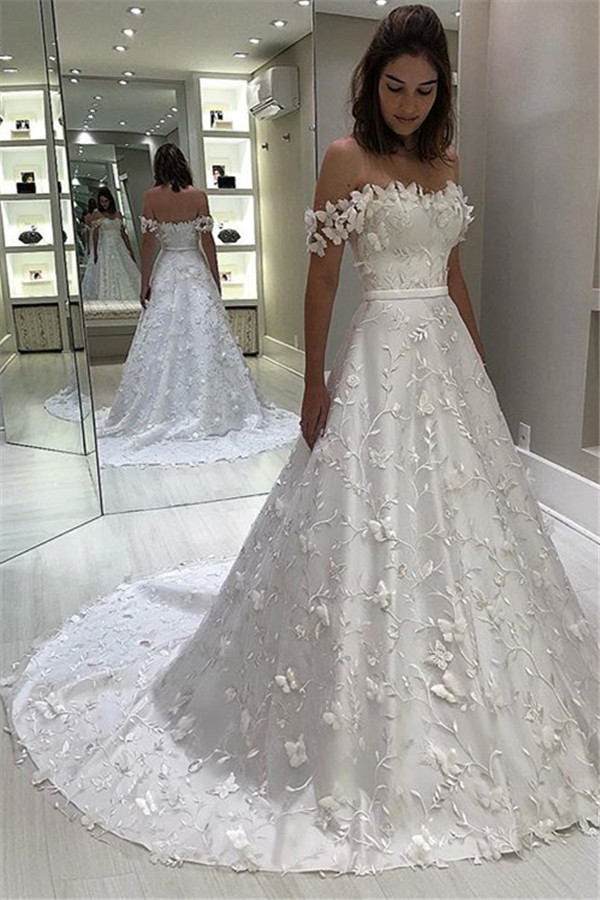 Delicate Off The Shoulder Bridal Gowns | Sexy Strapless Appliques Ball Gown Wedding Dresses-newarrivaldress