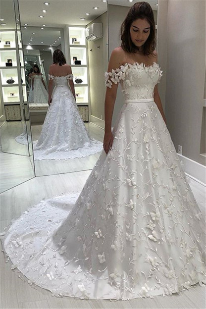Delicate Off The Shoulder Bridal Gowns | Sexy Strapless Appliques Ball Gown Wedding Dresses-newarrivaldress