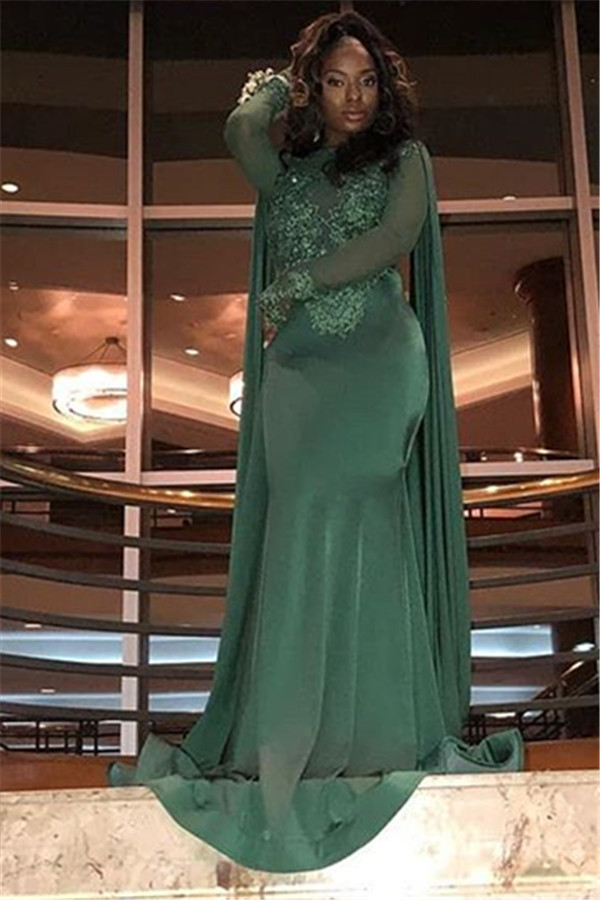 Stylish Round Neck Long Sleeves Appliques Mermaid Prom Dress BC0969-newarrivaldress