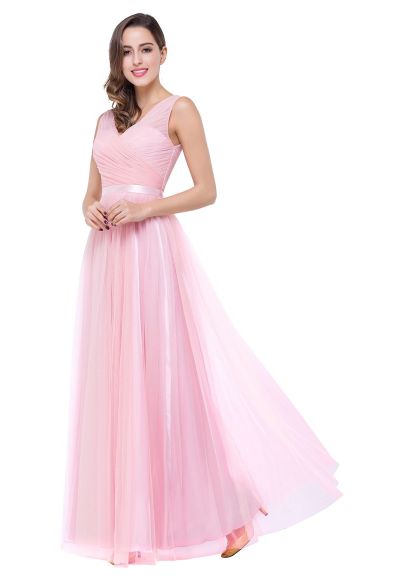 ELLIOT | A-line Sleeveless V-neck Floor-length Tulle Bridesmaid Dresses-newarrivaldress