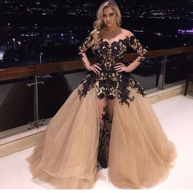 Delicate Long Sleeve Lace Appliques Off-the-shoulder Ball Gown Evening Gown | Plus Size Prom Dress-newarrivaldress