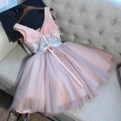 Delicate Sequined Pink Straps Sexy Short Homecoming Dresses | Custom Made A-line Party Gown BA9973-newarrivaldress