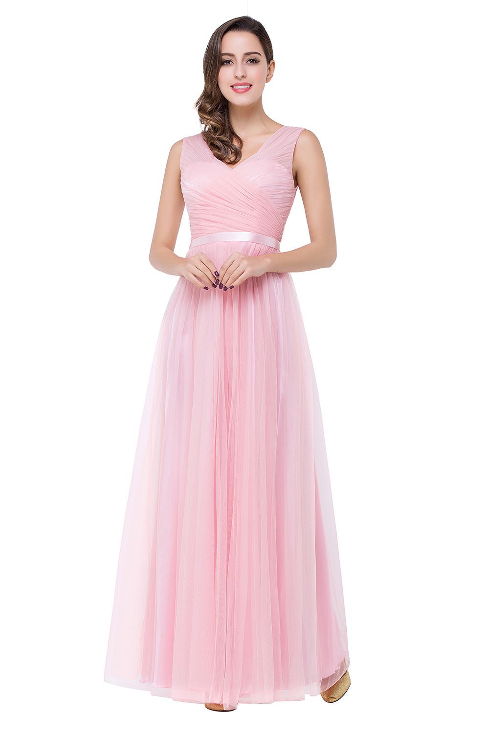 ELLIOT | A-line Sleeveless V-neck Floor-length Tulle Bridesmaid Dresses-newarrivaldress