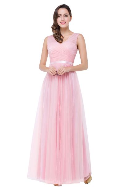 ELLIOT | A-line Sleeveless V-neck Floor-length Tulle Bridesmaid Dresses-newarrivaldress