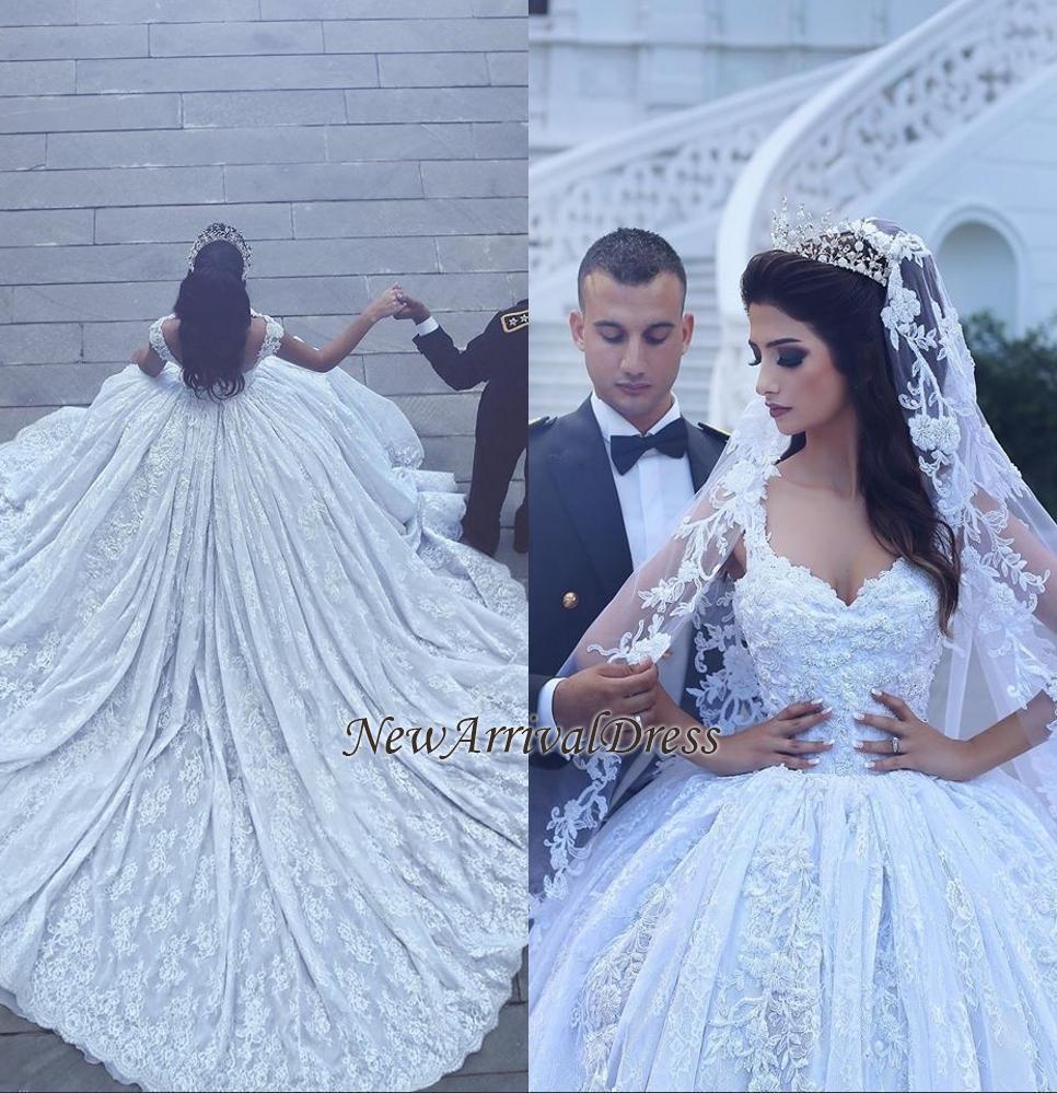 Sweetheart Gorgeous Lace Sleevesless Flowers Ball Gown Wedding Dresses-newarrivaldress