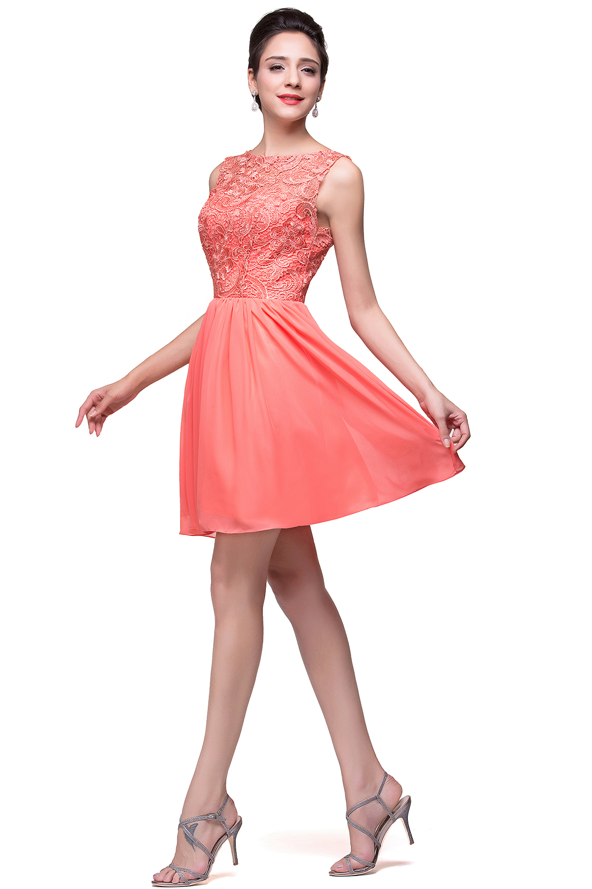 ELIANA | A-line Short Sleeveless Bateau Chiffon Ruffles Lace Top Prom Dresses-newarrivaldress