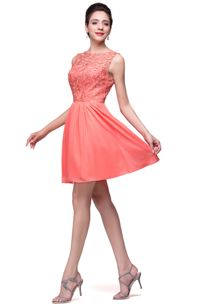 ELIANA | A-line Short Sleeveless Bateau Chiffon Ruffles Lace Top Prom Dresses-newarrivaldress