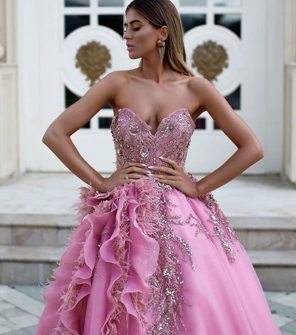 Exquisite Strapless Sweetheart Ruffles Appliques Long Evening Dress-newarrivaldress