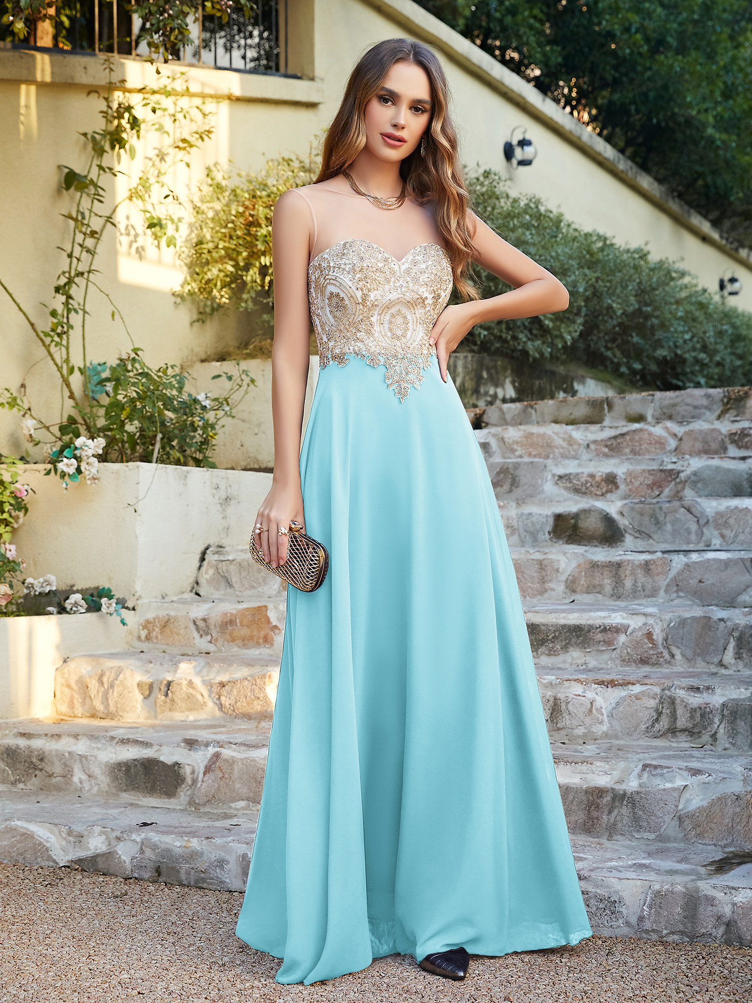 Elegant Sleeveless Chiffon Aline Evening Dress Lace Appliques Formal Dress-newarrivaldress