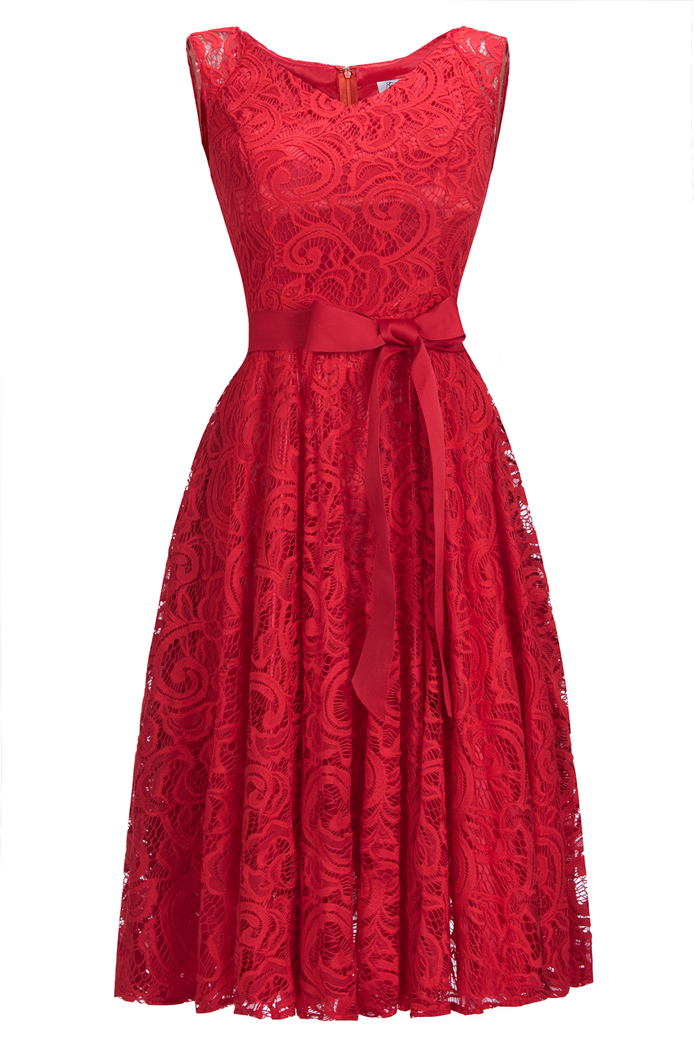 Simple Sleeveless A-line Red Lace Dresses with Ribbon Bow-newarrivaldress