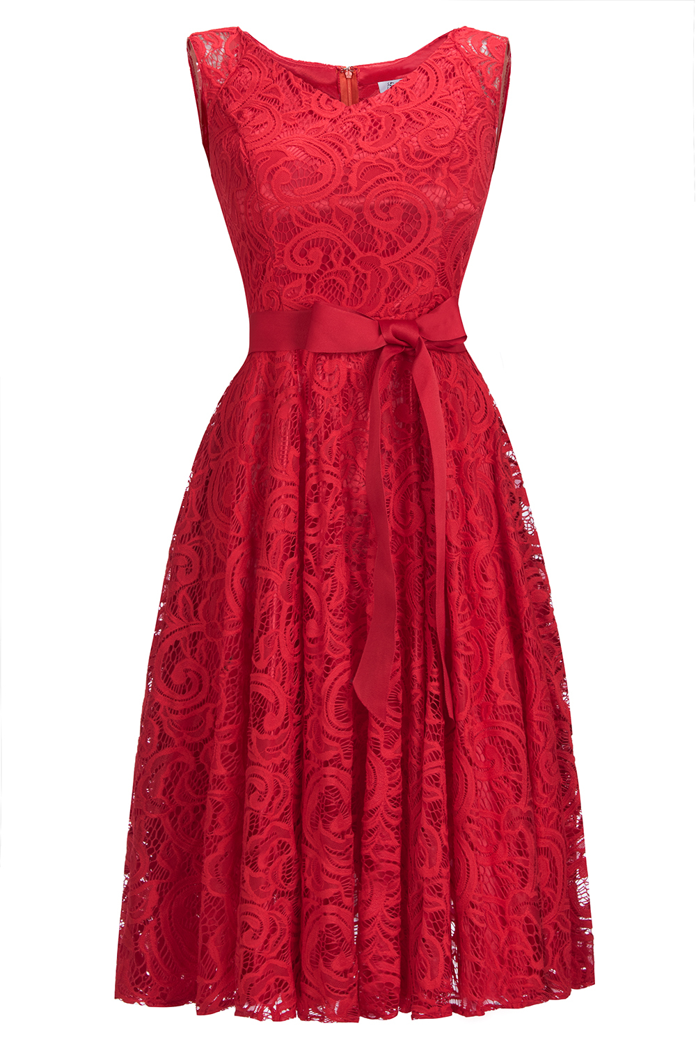 Simple Sleeveless A-line Red Lace Dresses with Ribbon Bow-newarrivaldress
