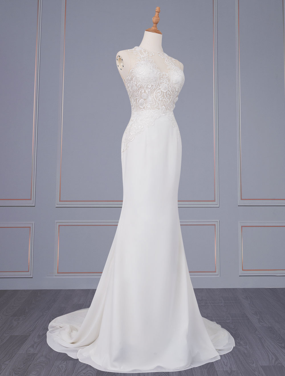 Ivory Wedding Dress Sleeveless Backless Natural Waist Lace Polyester With Train Long Bridal Dresses-newarrivaldress
