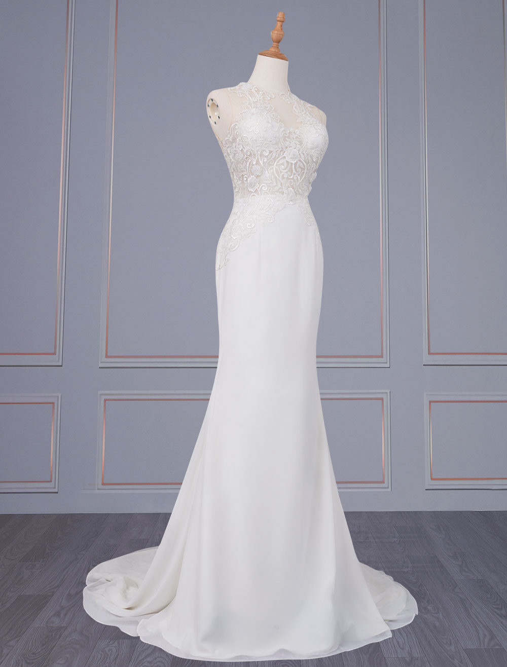 Ivory Wedding Dress Sleeveless Backless Natural Waist Lace Polyester With Train Long Bridal Dresses-newarrivaldress