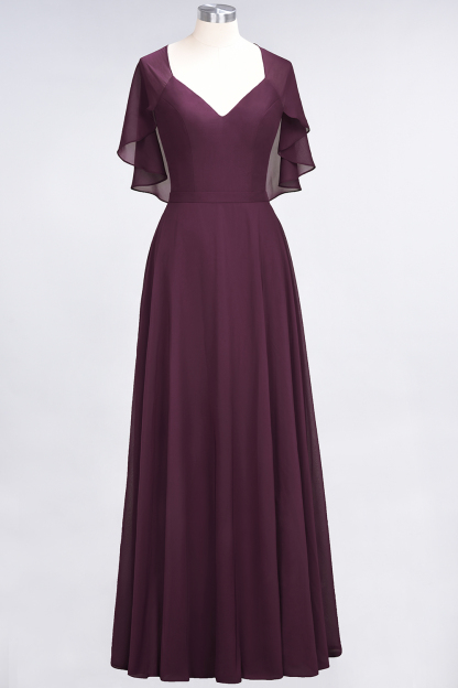 Elegant Princess Chiffon Satin V-Neck short-sleeves Floor-Length Bridesmaid Dress-newarrivaldress