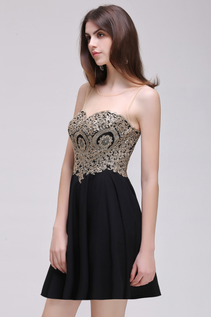 CAITLIN | A-line Short Chiffon Black Homecoming Dresses with Appliques-newarrivaldress