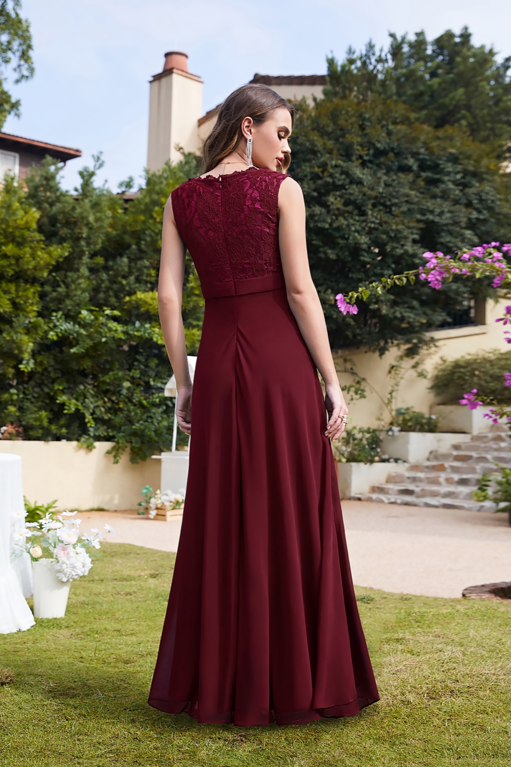 CORINNE | A-line Floor-length Lace Burgundy Elegant Prom Dress-newarrivaldress