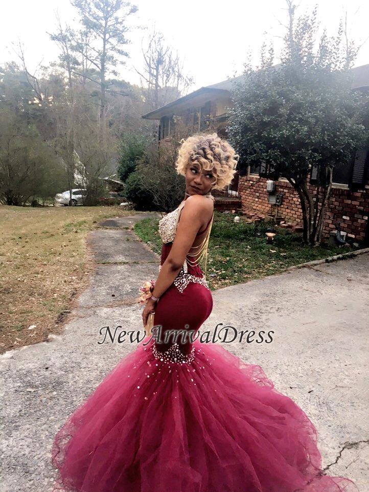 Tulle Mermaid Gorgeous Crystal V-Neck Prom Dress-newarrivaldress