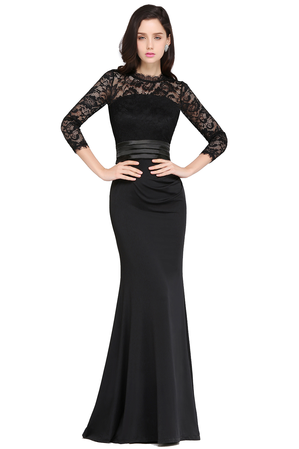 ARIANNA | Sheath High Neck Black Elegant Evening Dresses with Lace-newarrivaldress