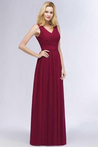 PATIENCE | A-line Floor Length V-neck Sleeveless Ruffled Chiffon Bridesmaid Dresses-newarrivaldress