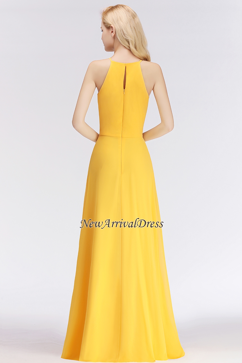 Sleeveless Fashion Chiffon Sheath Yellow Long Bridesmaids Dresses-newarrivaldress