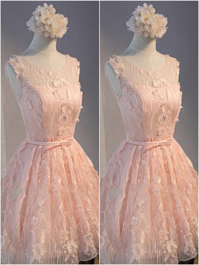 Appliques Homecoming Bows Short Sleeveless Sashes Custom Made A-line Mini Dresses With Scoop Cocktail Dresses-newarrivaldress